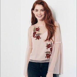Hollister Embroidered Mesh Top